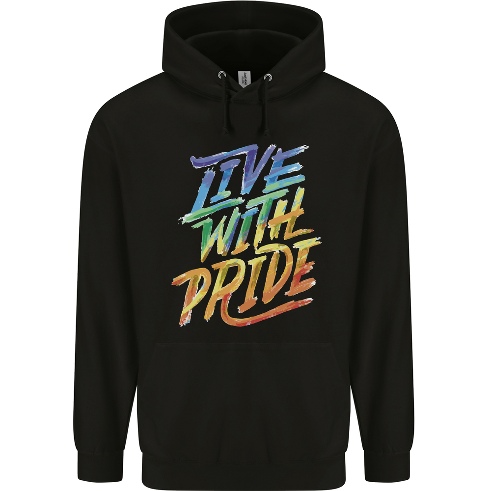 Live With Pride LGBT Gay Pride Mens 80% Cotton Hoodie