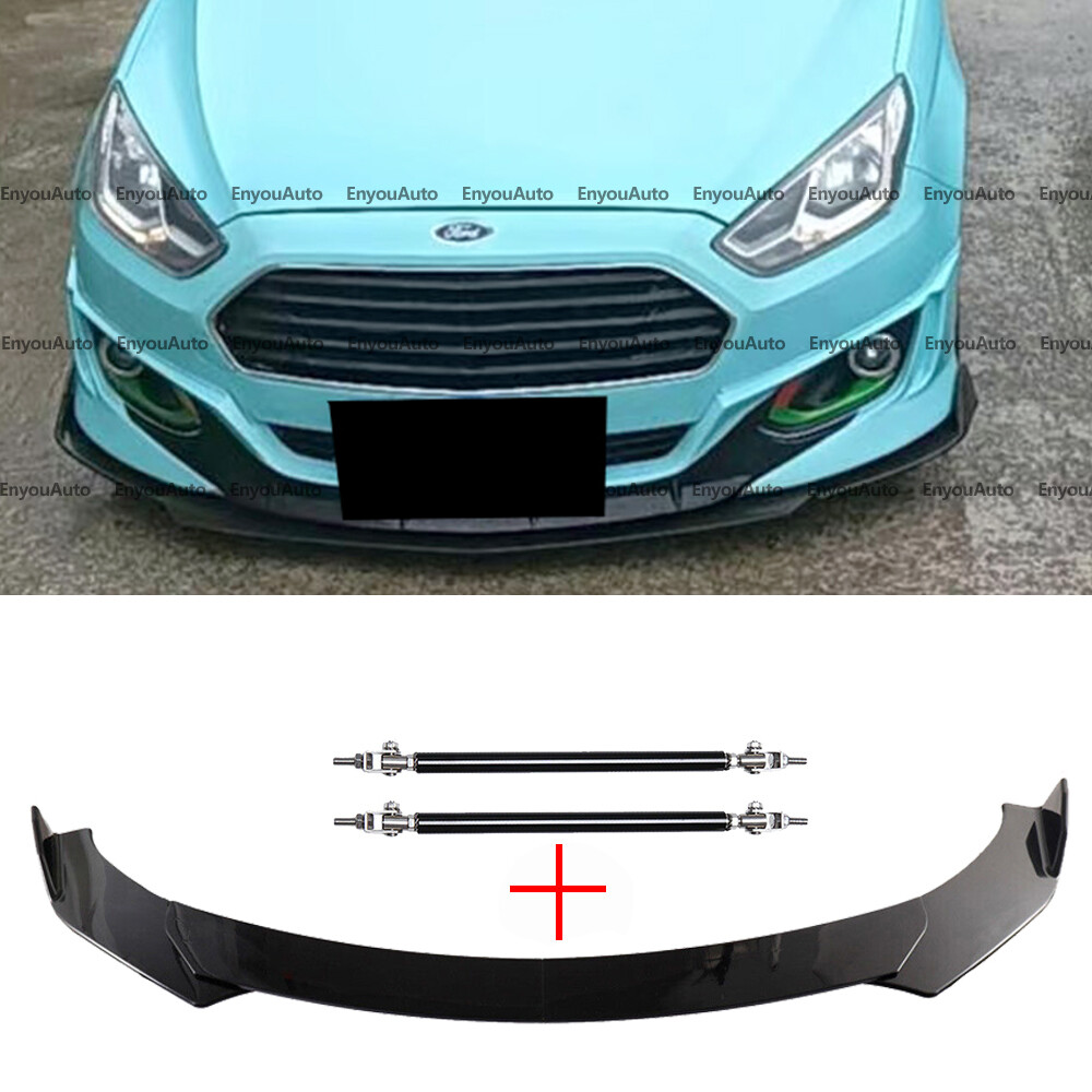Ford Focus Front Bumper Lip Spoiler with Strut Rods in Gloss Black