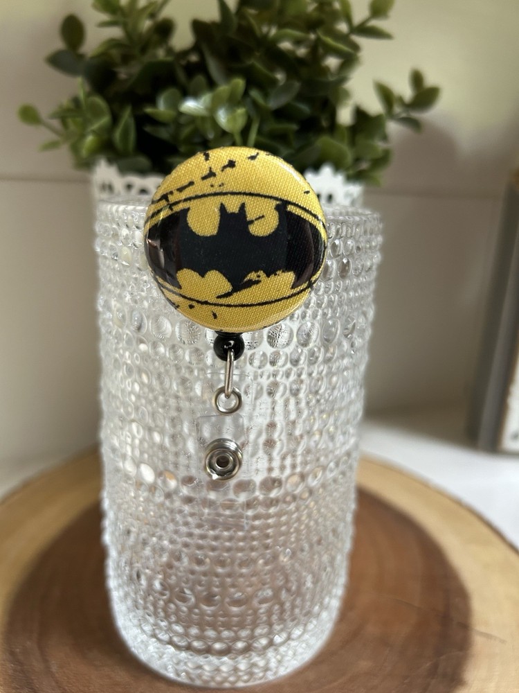 Batman Retractable ID Name Badge Holder Reel alligator clip yellow black fabric