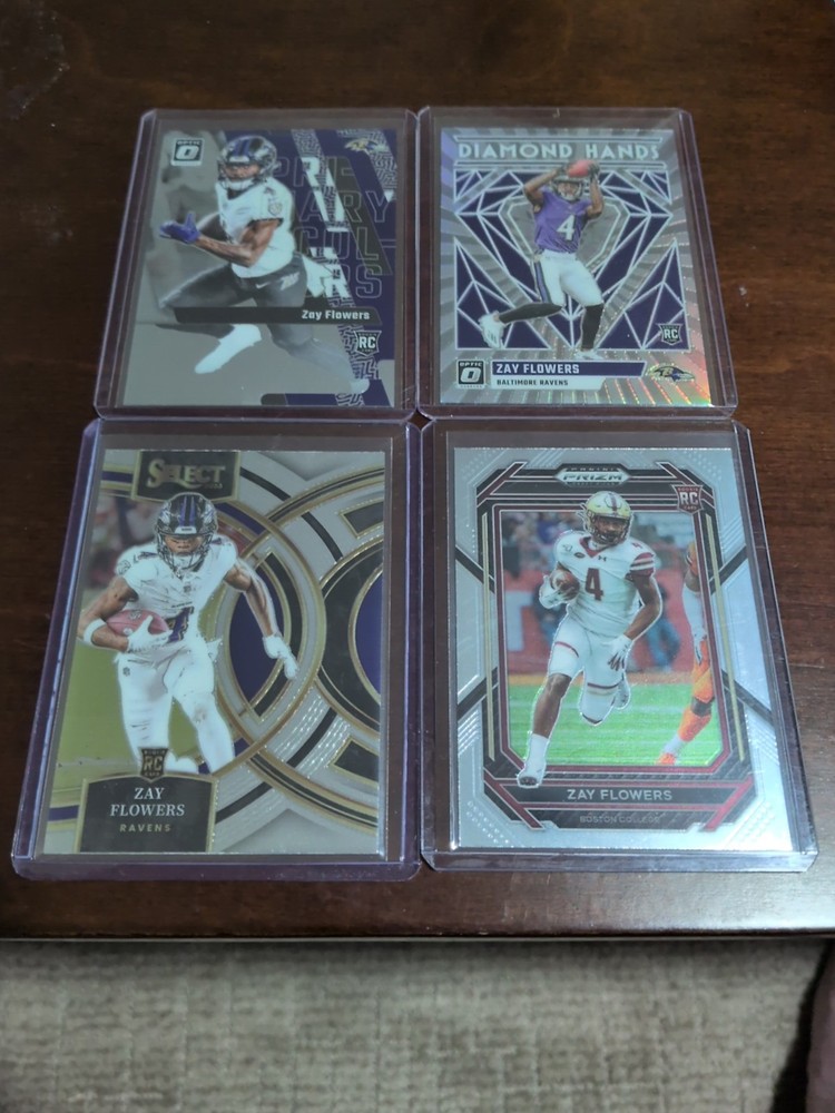 2023 Zay Flowers RCs, 4 Card Lot. Optic, Prizm Draft Picks& Select. Pack Fresh!