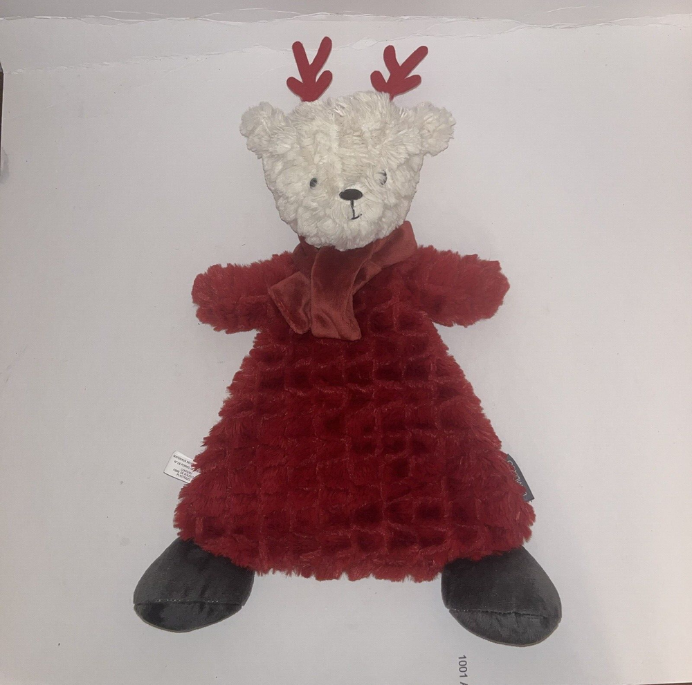 Demdaco Reindeer Soft Lovey Plush Red Baby Security Blanket Rattle Christmas