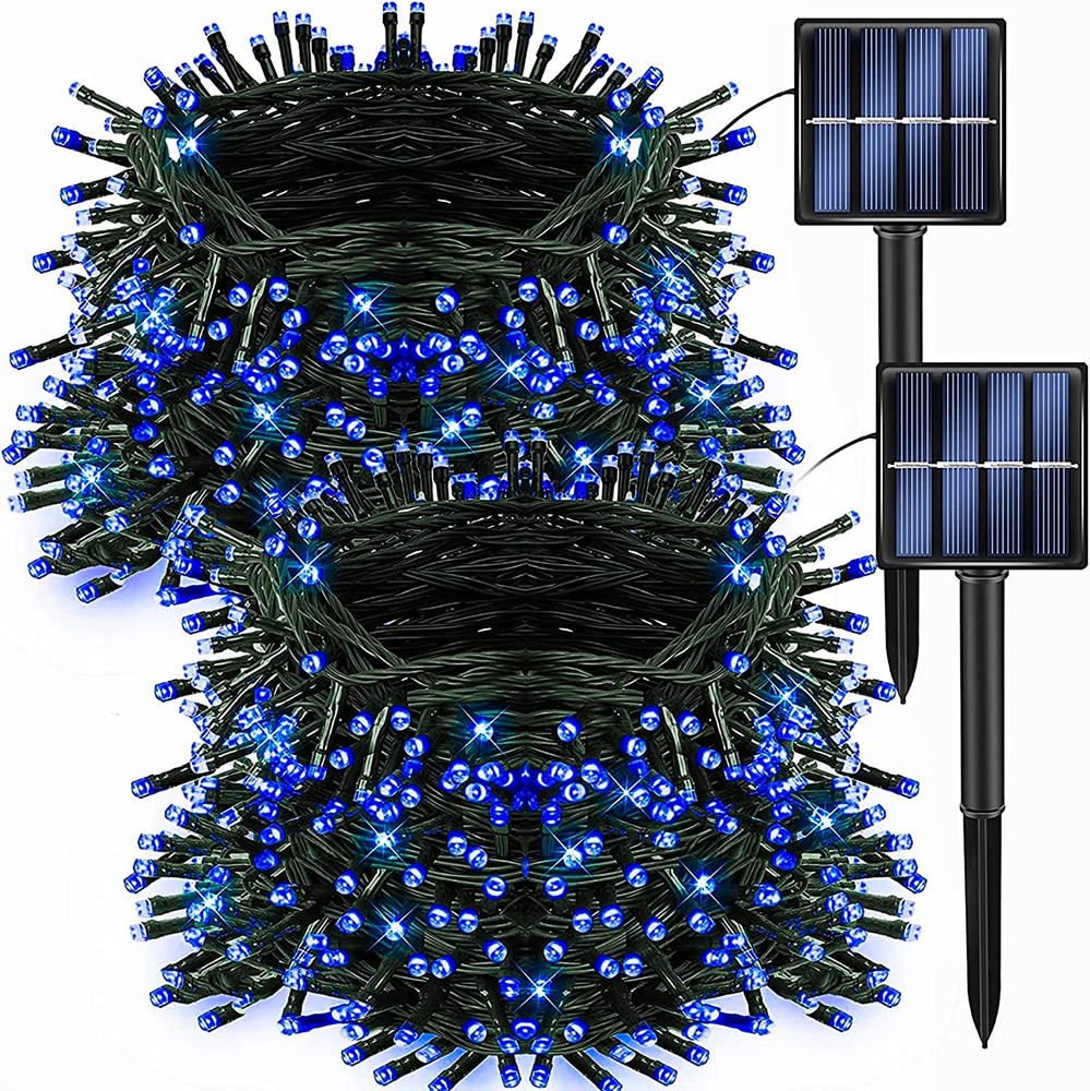 2 Pack 400LED 132FT Blue Christmas Solar String Outdoor Lights, Solar Powered wi