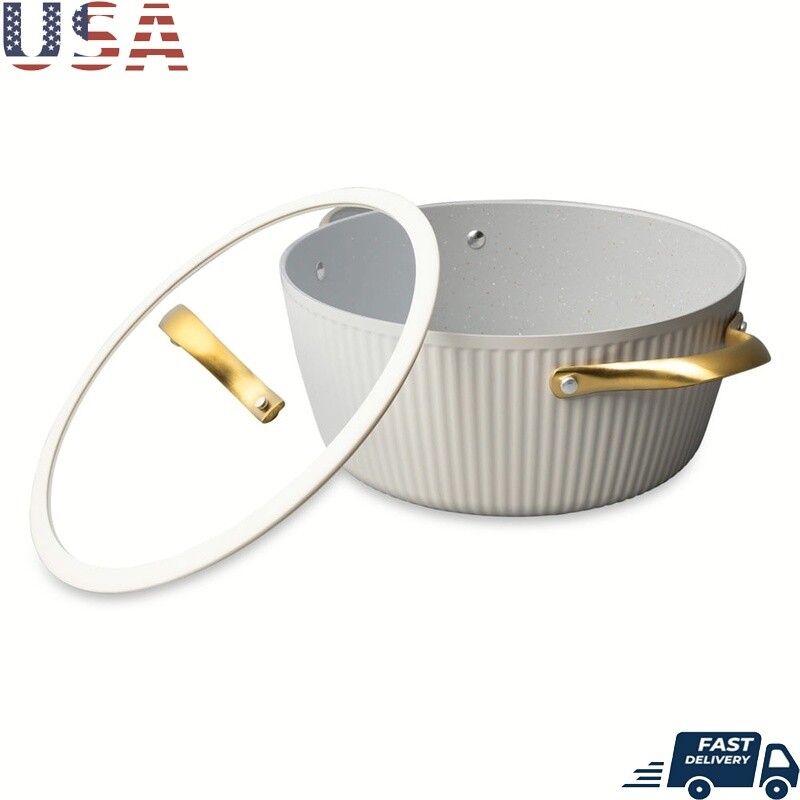 Non-Stick Ribbed Dutch Oven Ceramic Heavy Gauge Induction Safe Kitchen Essential