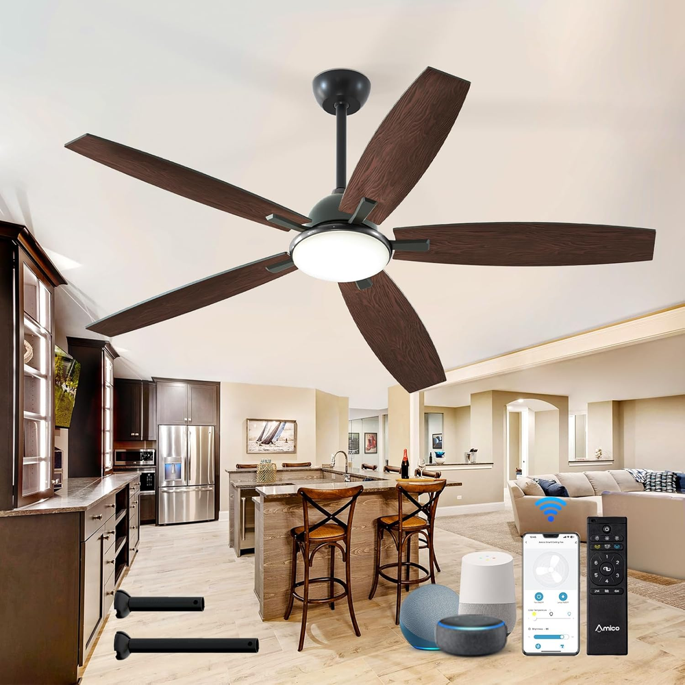 60-Inch Smart Ceiling Fan with Light and Remote Control, Modern Design