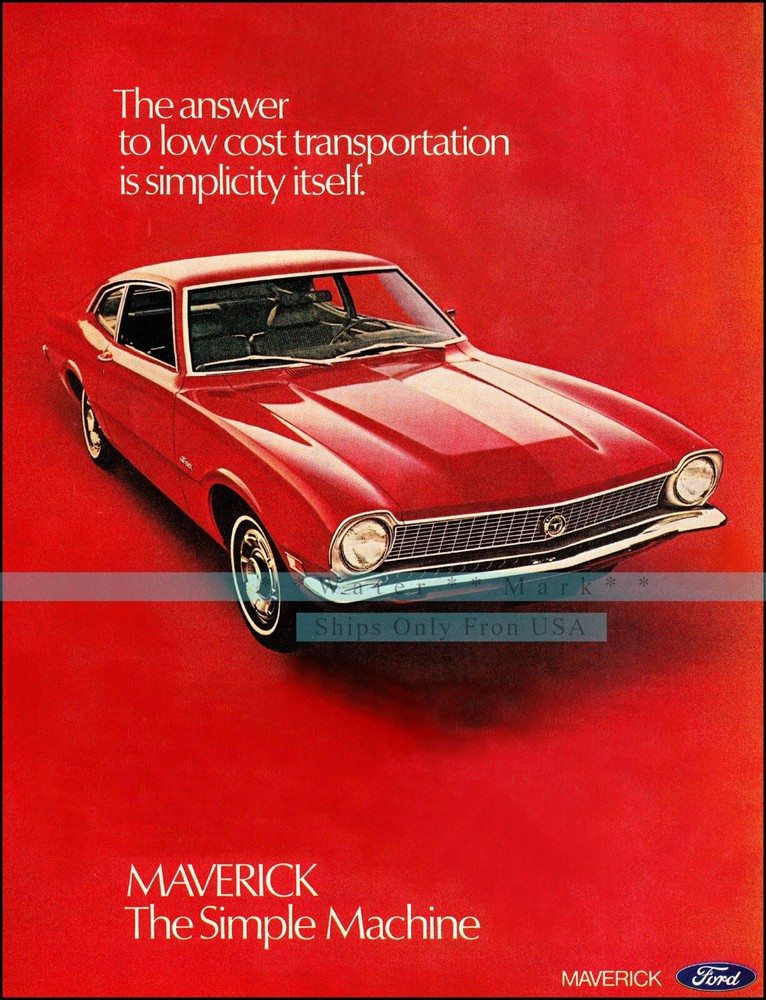1971 Ford Maverick Classic Car Poster - Retro Vintage Wall Art Decor