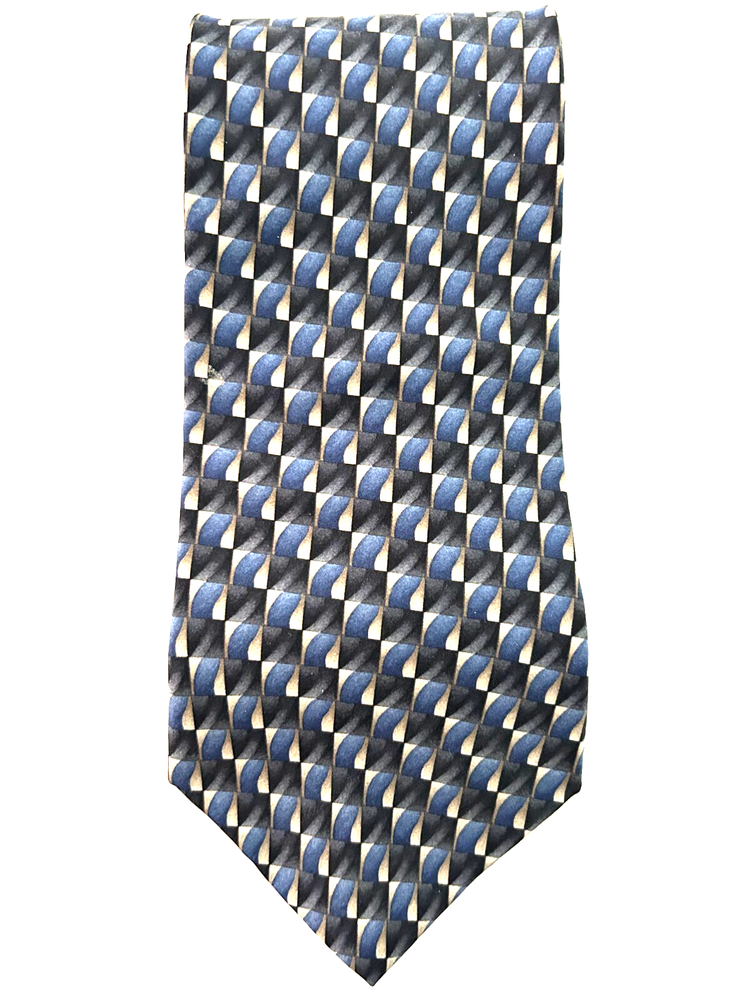 Geoffrey Beene Men's Silk Necktie in Blue Black Tan Stripes