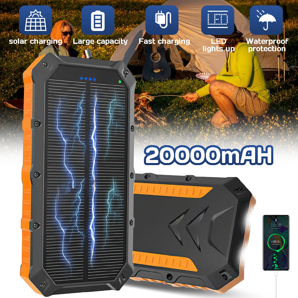 20000mAh Solar Power Bank with 4 USB Ports and Built-in Flashlight for Phones  