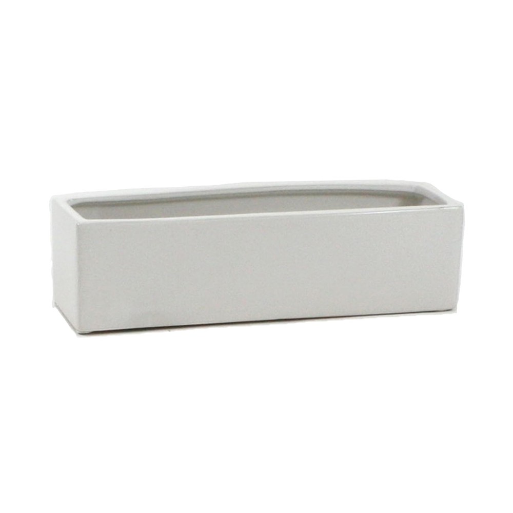 White Ceramic Rectangular Planter Vase 14x4x4 Inches