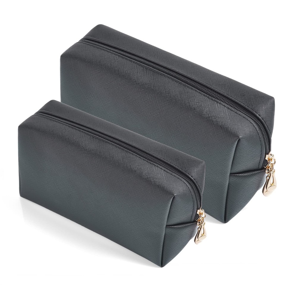 2PC Set Minimalist PU Leather Makeup Bag for Women Daily Essentials