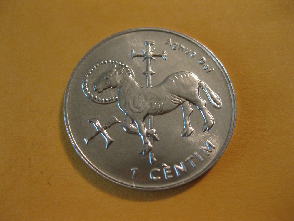 2002 Andorra Coin 1 centim    Agnus Dei  Lamb of God  nice large coin religion
