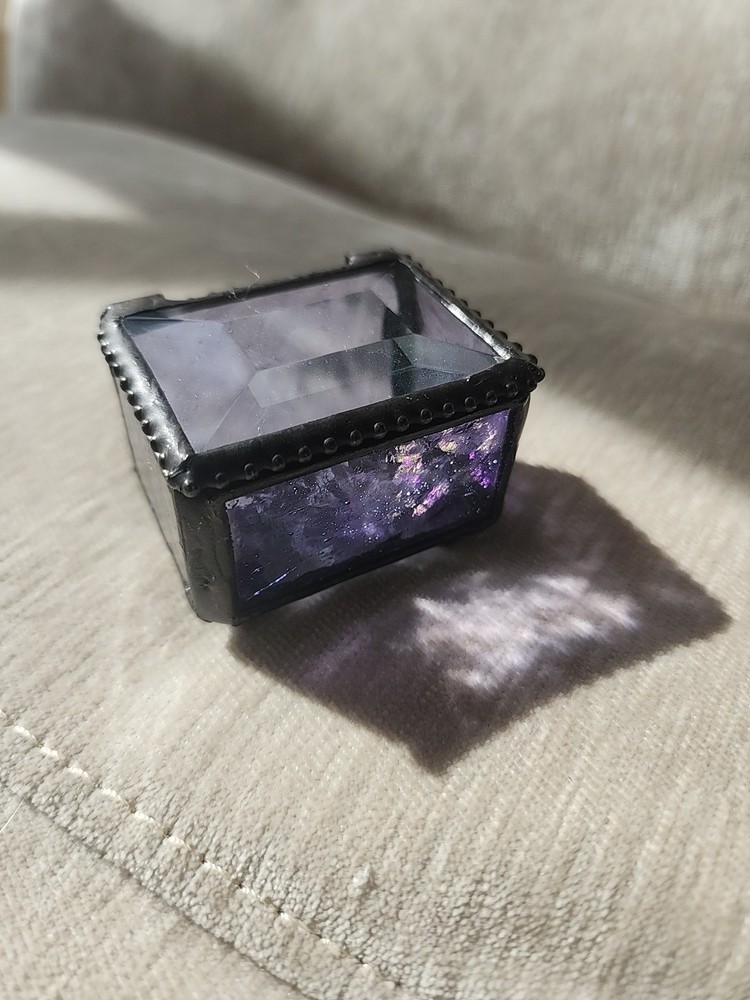 Devlin Light Purple Mini Glass Keepsake Box with Beveled Lid