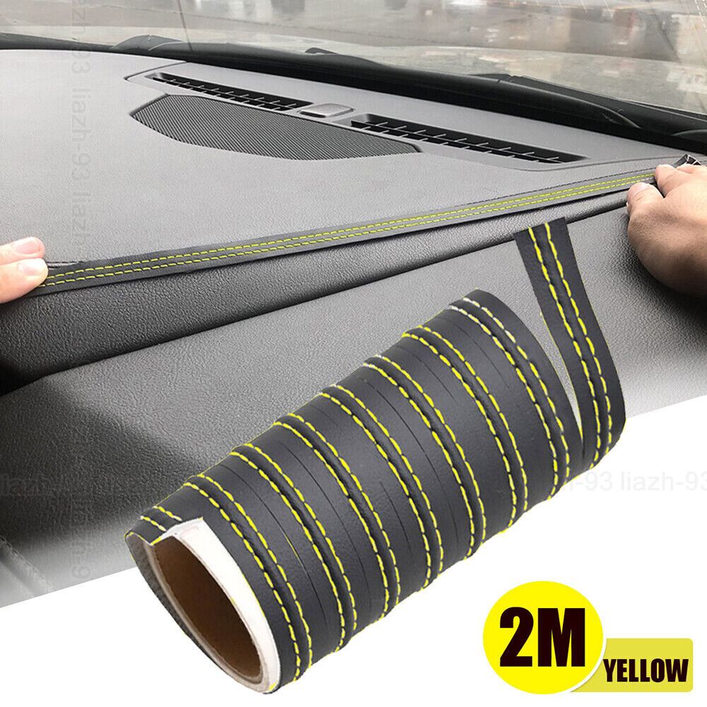 Yellow Leather Car Dashboard Decor Line Strip Sticker Moulding Trim Accessories