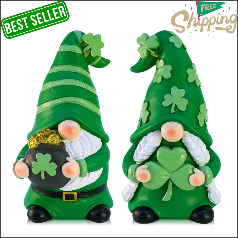 Handcrafted Irish Gnomes - 2 Pack Lucky Leprechaun Figurines for St. Patrick's D