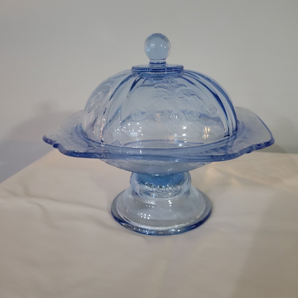 Indiana Glass Pastel Blue 2 Piece Pedestal Candy Dish And Cover  NIB