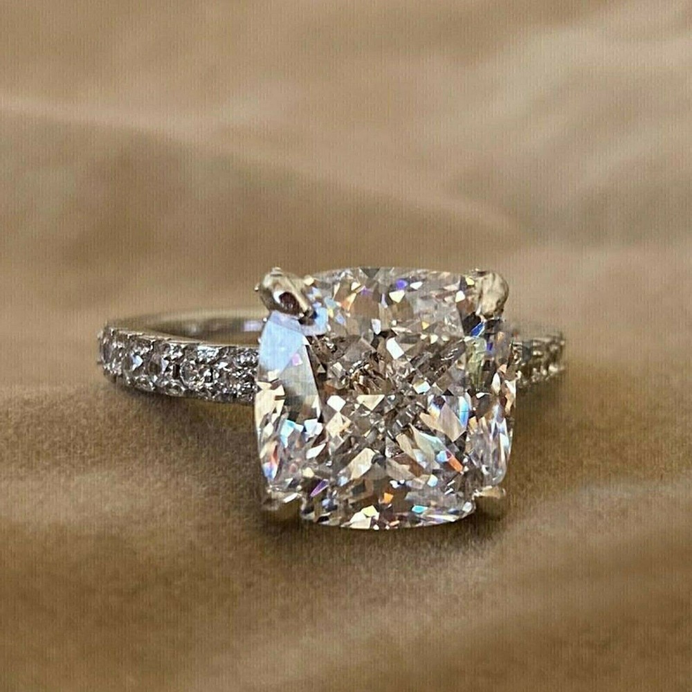 3Ct Cushion Cut Simulated Diamond Stunning Wedding Ring In 14K White Gold Plated