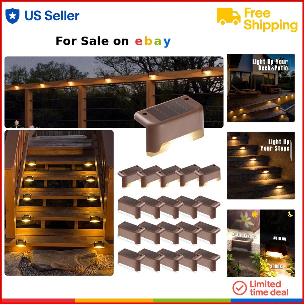 20 Pack Waterproof LED Solar Deck Lights Warm White for Outdoor Stairs Patio