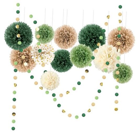 Wedding Party Decorations Set,15PCS Green Tissue Paper Pom Poms,Dots Paper