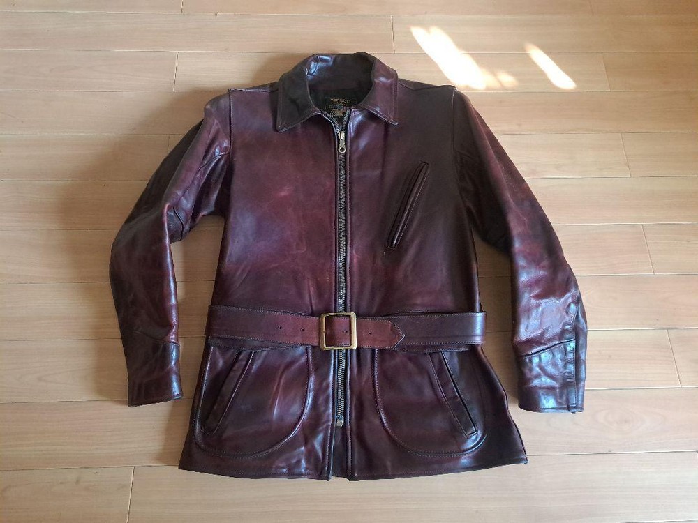 On Old Horsehide 40 RARE TAHO Red Brown Jacket Riri Zipper Heavy Leather