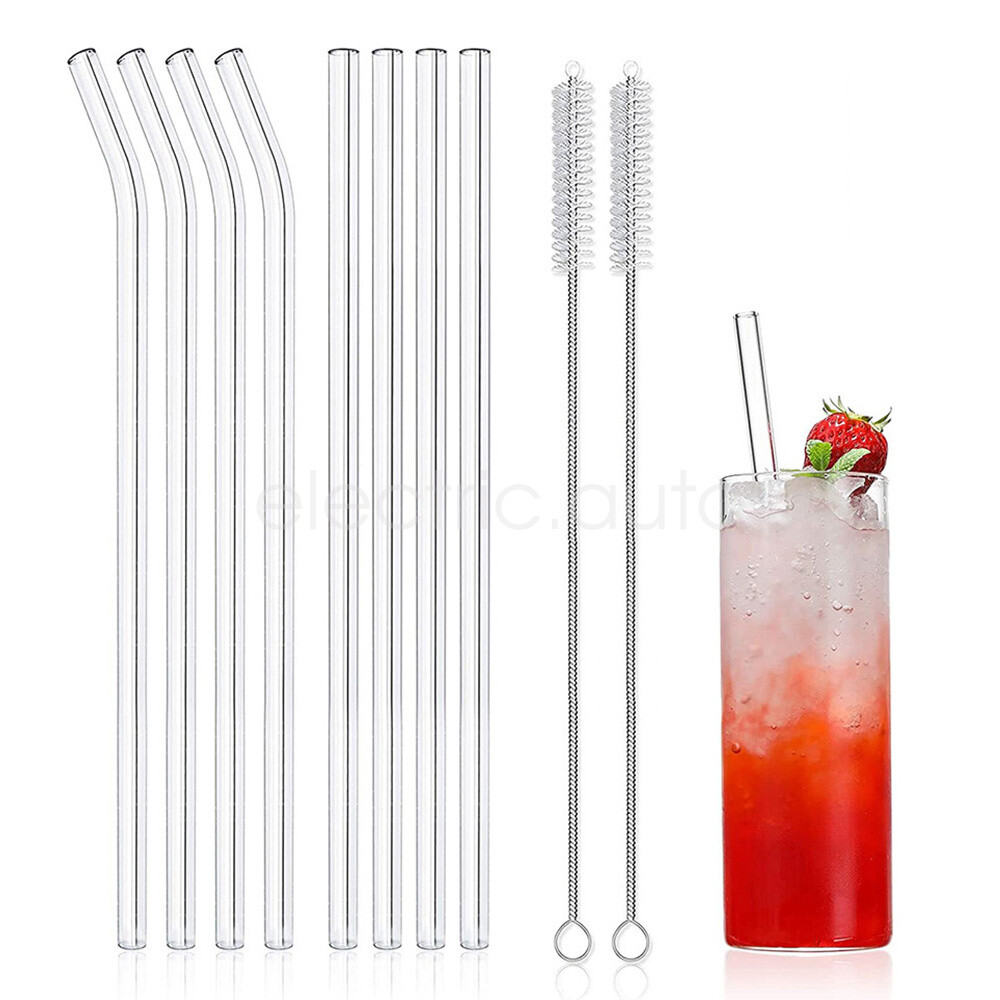 4X Reusable Clear Glass Water Drinking Straws with Brush for Wedding Party