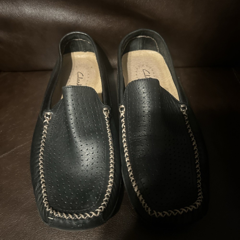 Clarks Moccasins Loafers Shoes Mens Size 9 Black Leather Casual Slip On