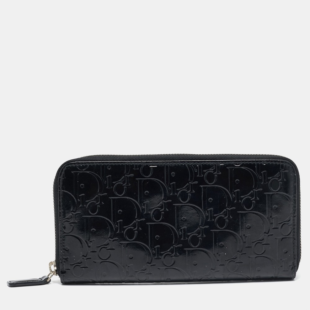 Dior Black Diorrisimo Patent Leather Zip Wallet with Logo