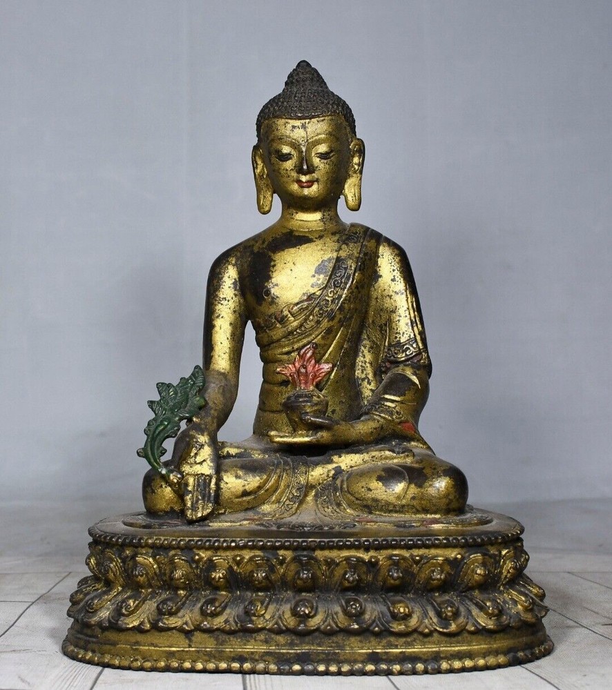 8-inch antique Tibetan Buddhist temple bronze gilt Shakyamuni Buddha statue