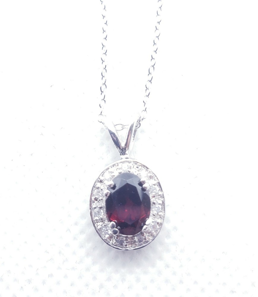 925 Sterling Silver Genuine Garnet and Cubic Zirconia Pendant GUPEND