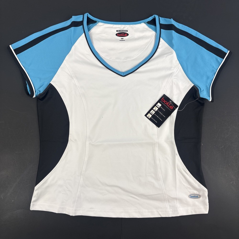 Bollé High Performance White/Blue Tennis Women’s Large Atheltic T-Shirt NWT NOS