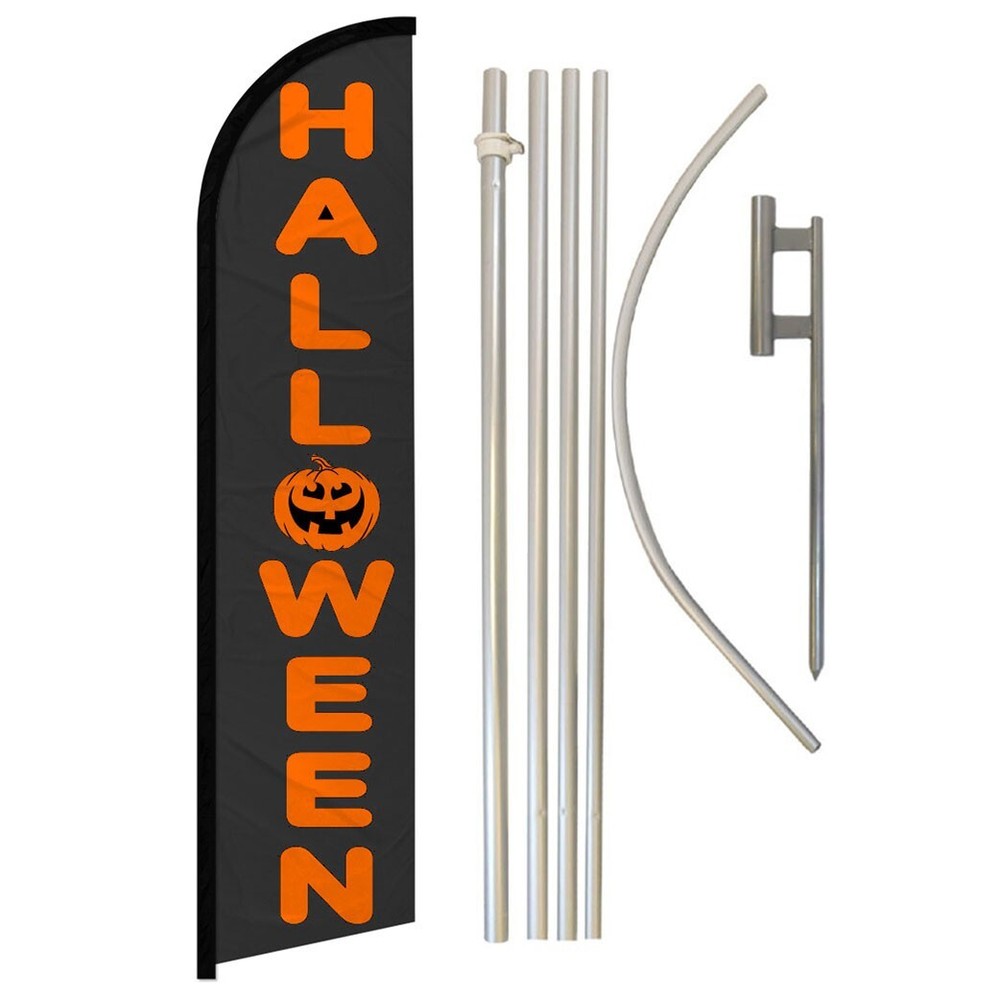Halloween Full Curve Windless Swooper Flag with Pole Kit for Holiday Decor