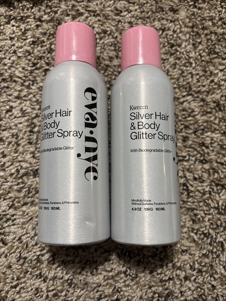 2x Eva NYC Kweeen Silver Hair and Body Glitter Spray 4.9 oz