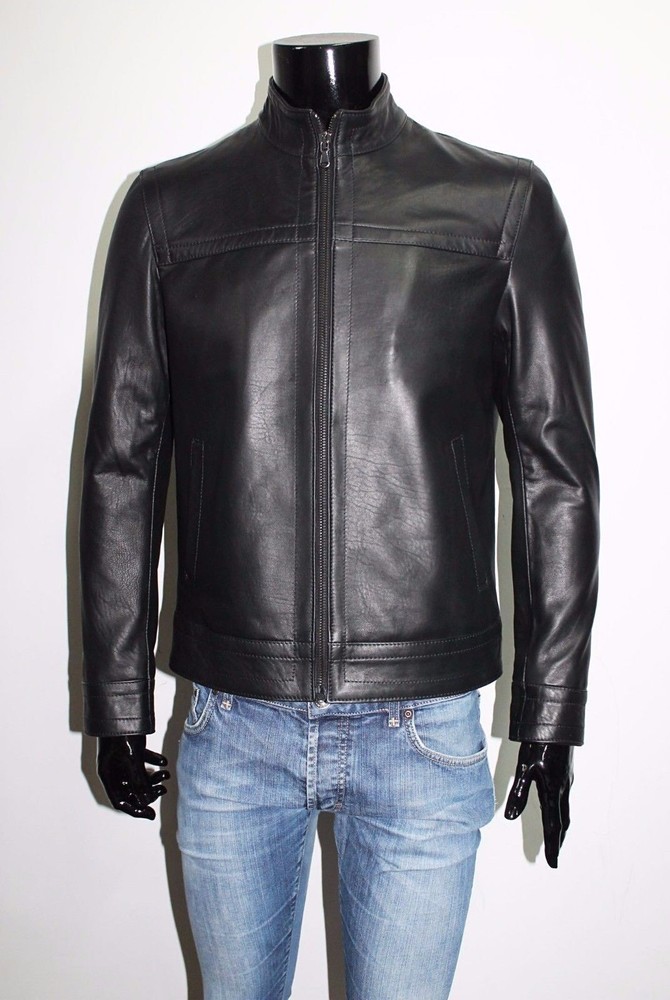 Men Black Lambskin Leather Casual Jacket Handmade Biker Coat