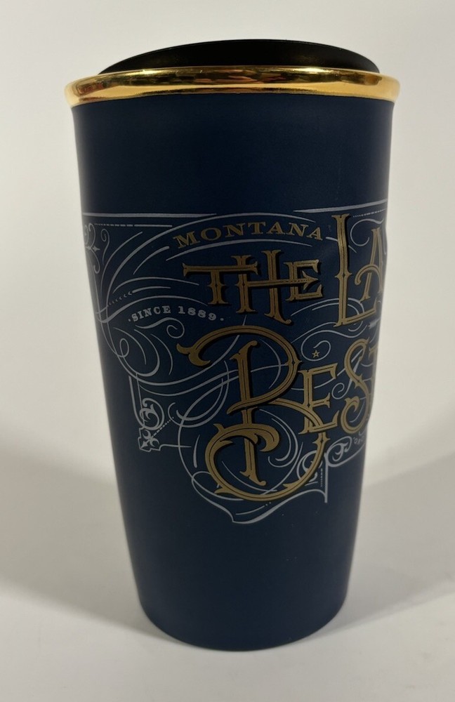 Starbucks Montana Last Best Place Blue 10 oz. Ceramic travel cup, w/ lid 2016