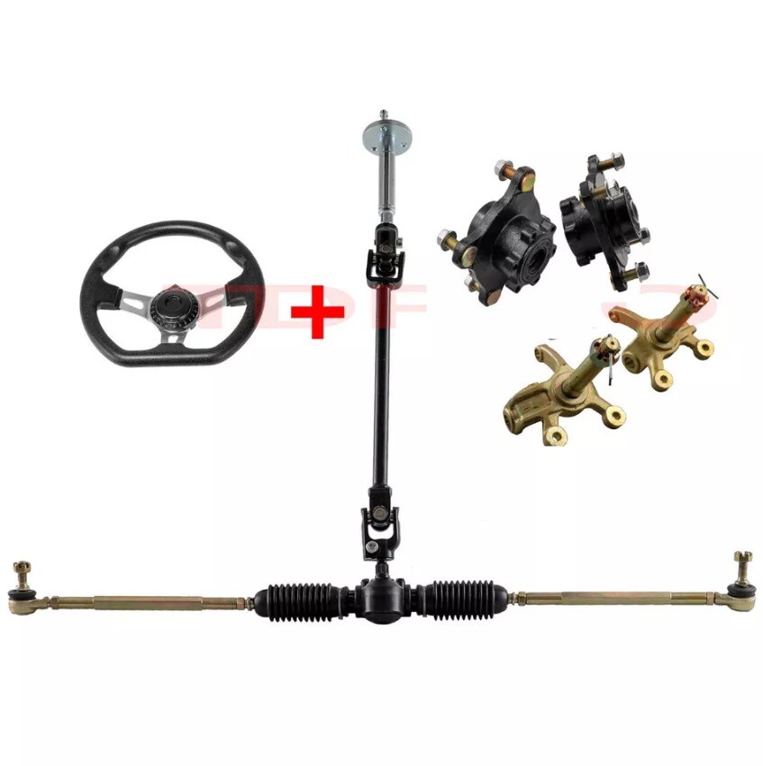 Go Kart Front Steering Gear Rack Pinion Kit with 4-Stud Hub