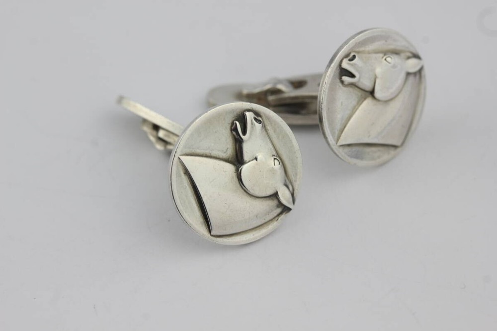 Georg Jensen Silver Cufflinks Horse 63 Silver 925 S DENMARK Men's No Box Used