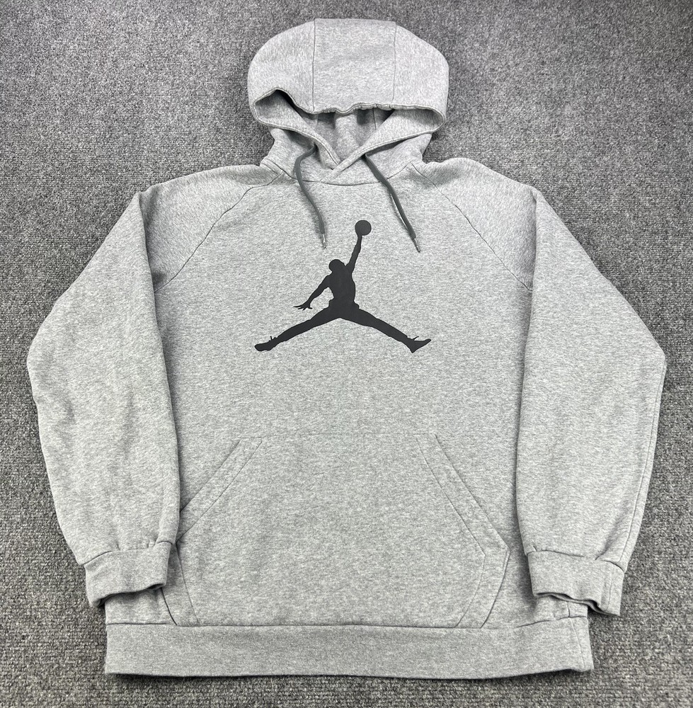 Nike Jordan Jumpan Hoodie Mens Medium Gray Big Logo Air Pullover Fleece Flight