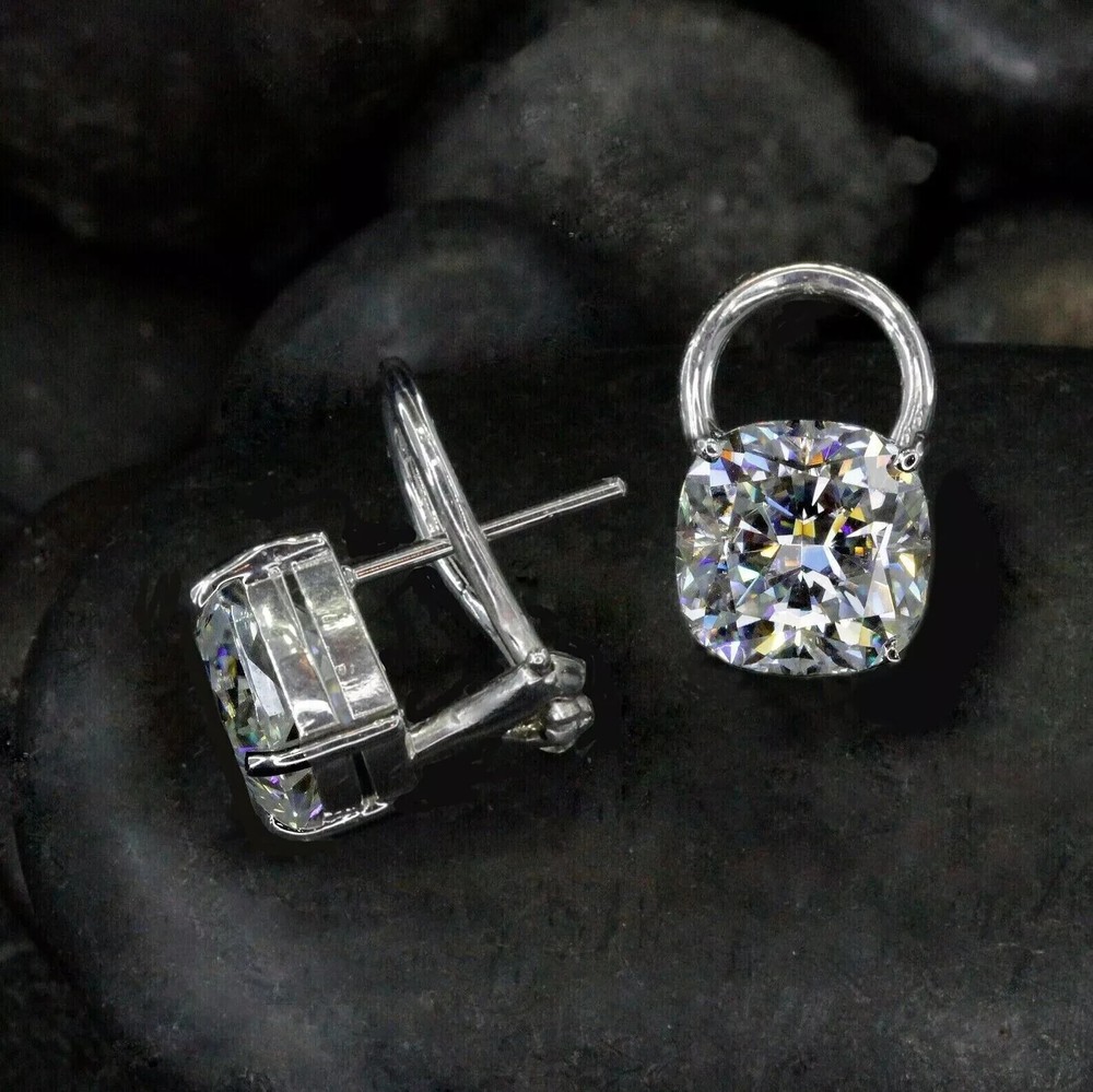 8mm Cushion Cut Certified Moissanite Prong Stud Earring 14K White Gold Plated
