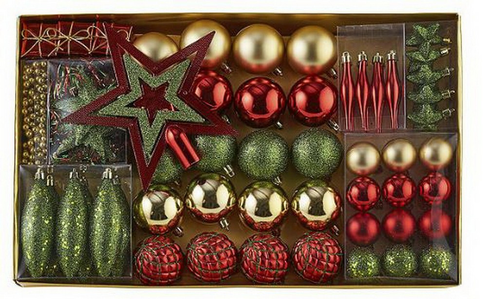60-Piece Christmas Ornament Set with Stars, Balls, Teardrops & Hangers - Holiday Decor Sale-image