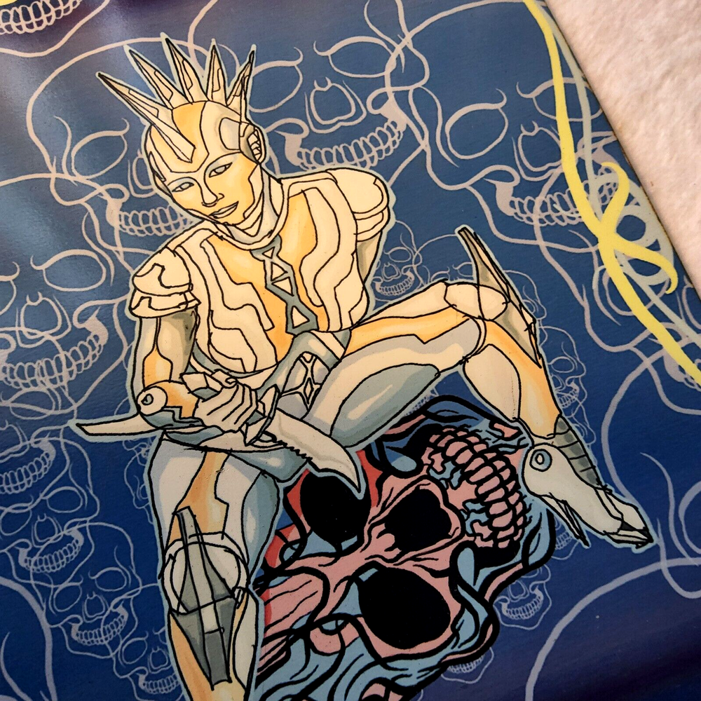 Mohawk cyborg pinup girl digital print art unique decor fantasy vibrant skull