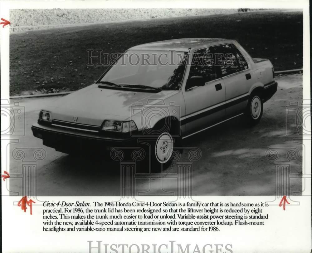 1985 Press Photo 1986 Honda Civic 4-Door Sedan family car. - hps07333