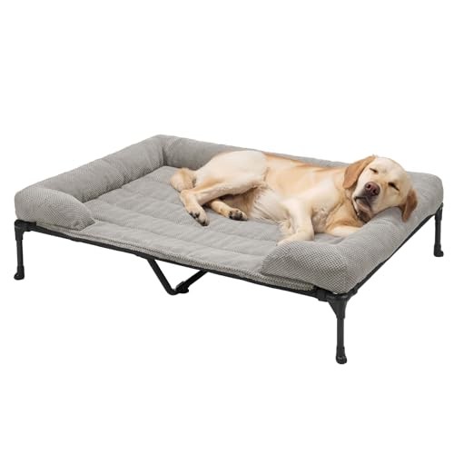 Elevated Cooling Dog Bed Grey Corduroy Removable 53x33x9 Inches