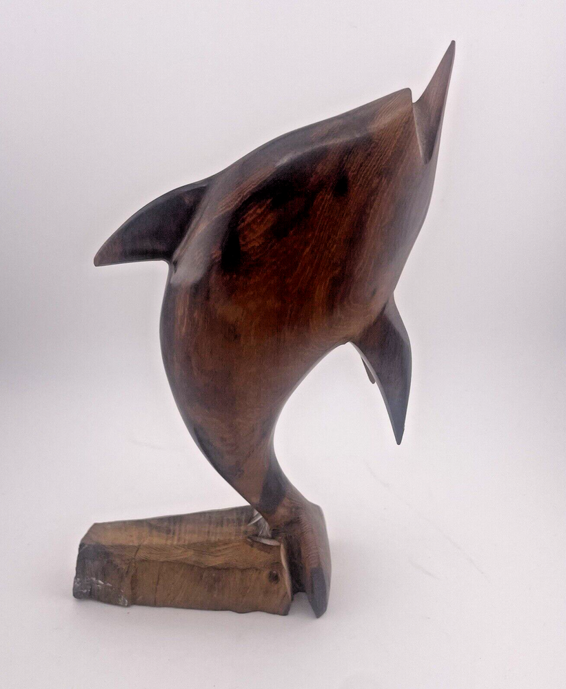 Vintage Hand Carved Ironwood Wooden Dolphin Statue Figurine Den Beach 8.5 in
