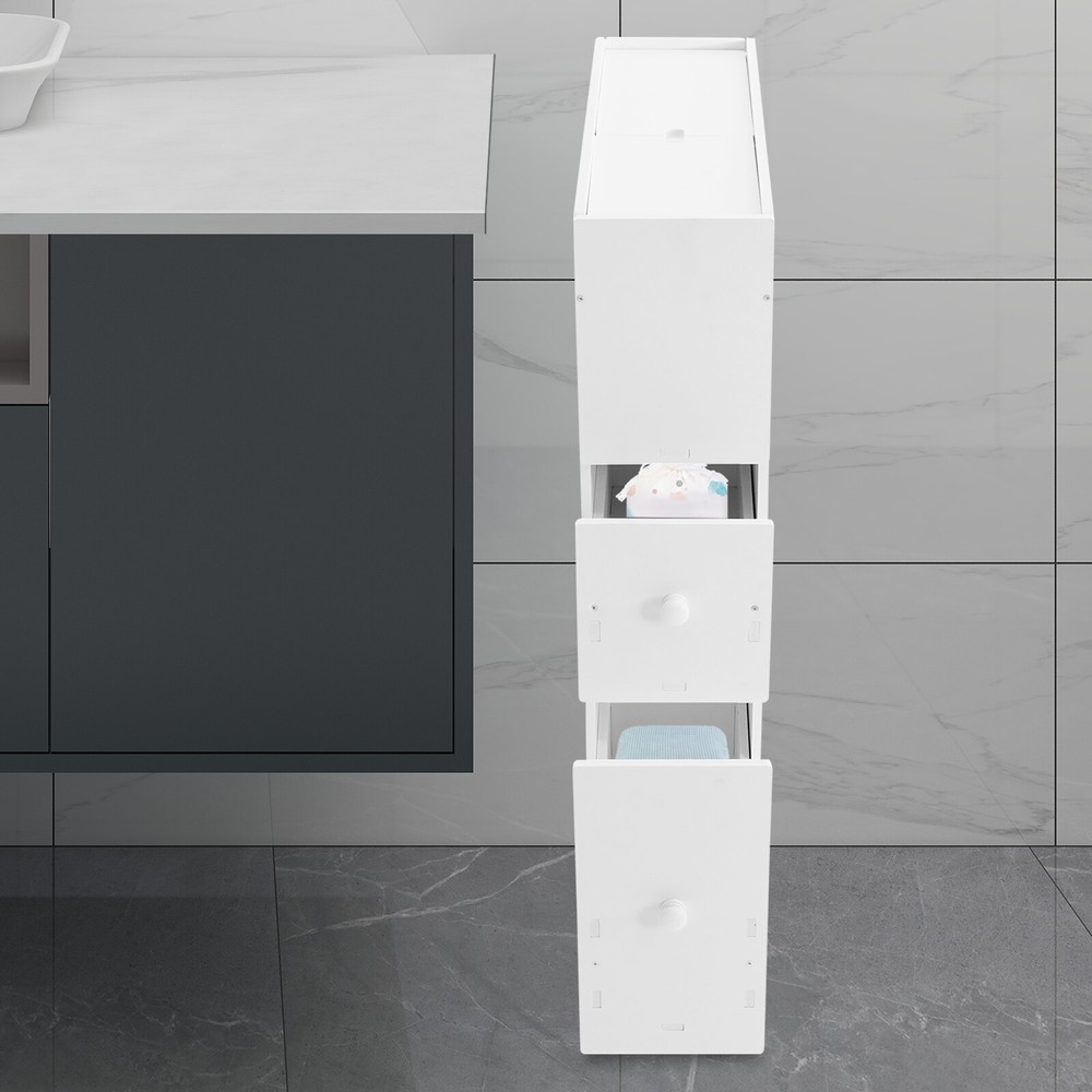 White Free-Standing Bathroom Floor Cabinet with Shelf Storage Organizer