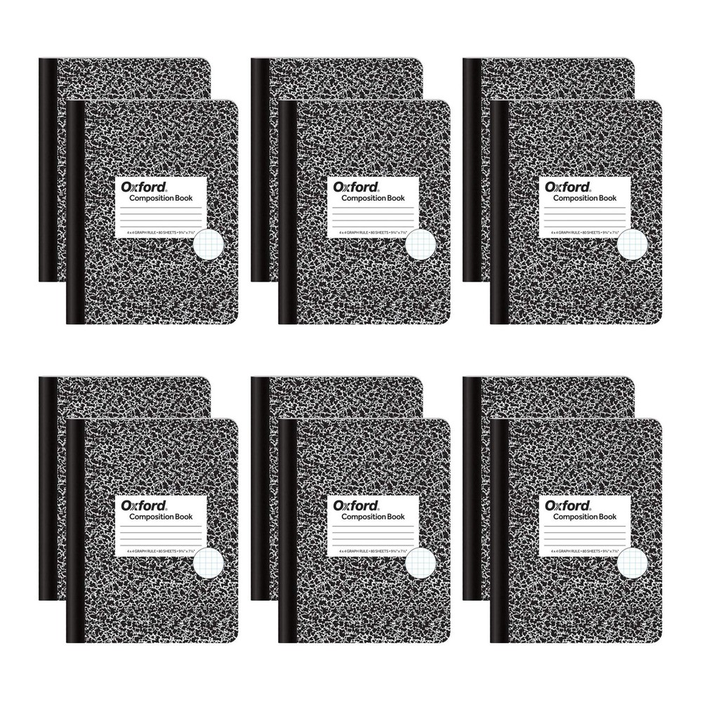 Oxford Graph Ruled Composition Notebooks 12 Pack Black Marble 9.75x7.5 Inches