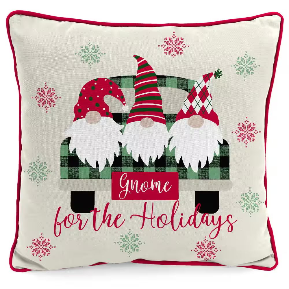 16 In. L X 16 In. W X 4 In. T Reversible Outdoor Throw Pillow in Gnome for the H