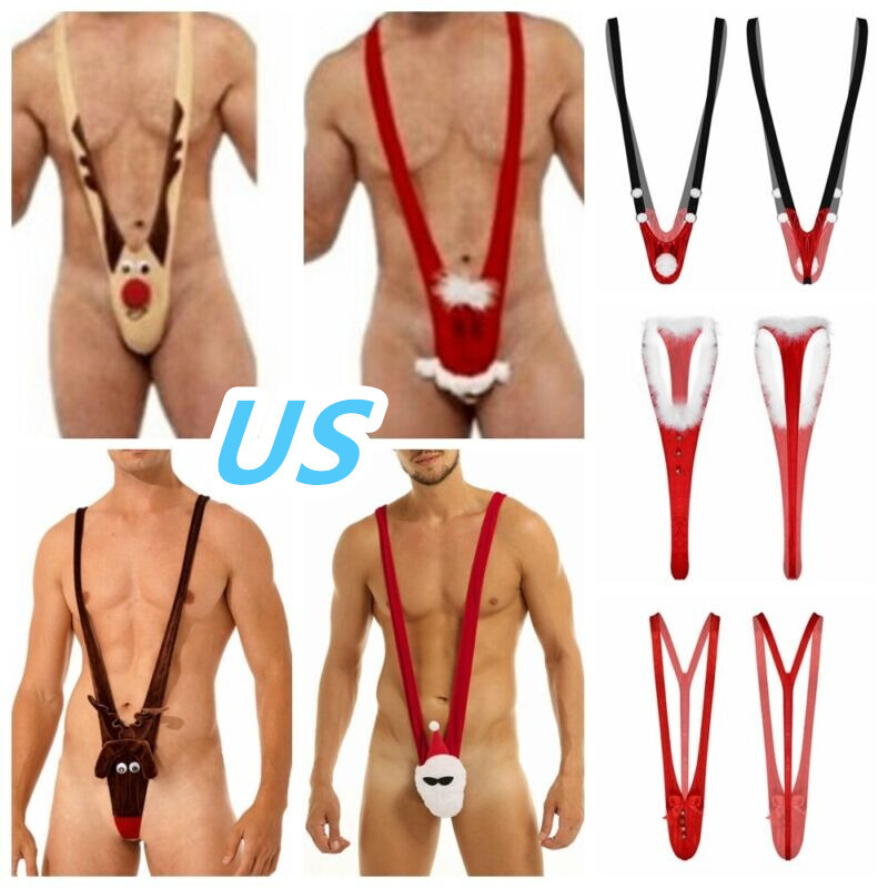 US Mens Novelty Sexy Mankini Christmas Gift Xmas Sexy G-string Thong Underwear