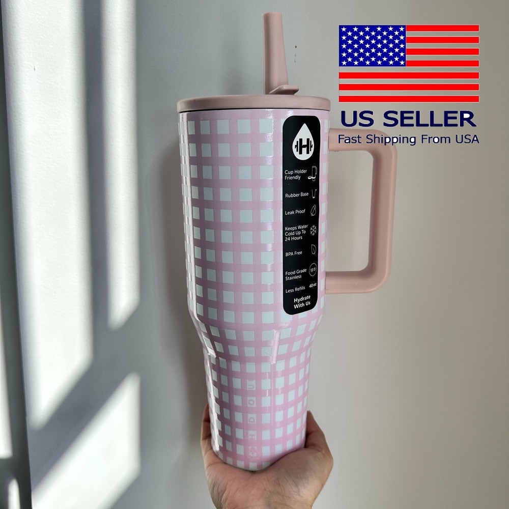 Hydrojug Traveler 40 Oz CLOUD 9 aka Pink Gingham Bnwt and box.