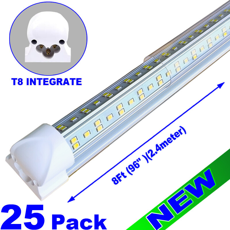 8 Foot Led Shop Light 144w  Led Tube Light Integrated Fixture Bulbs 18000lm 25PC