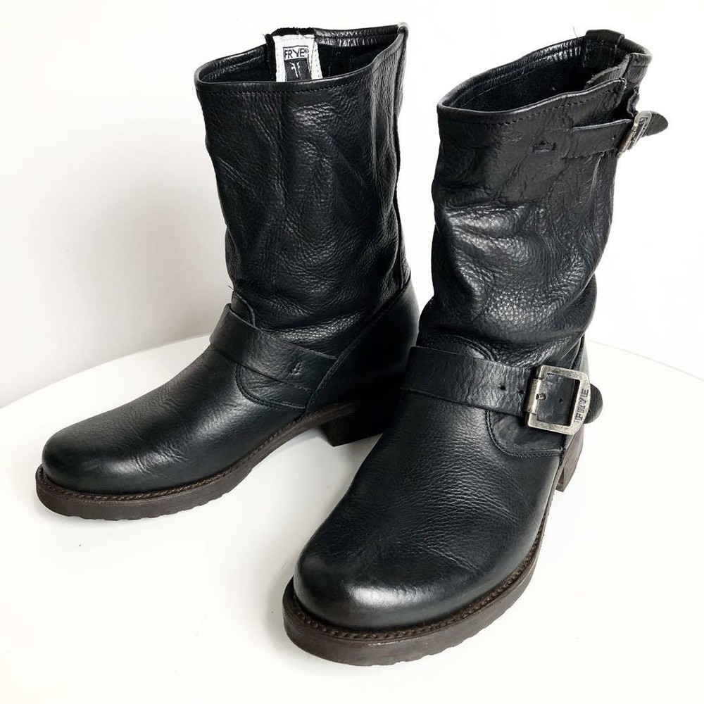 FRYE Engineer Belt Boots Black Made in Mexico US:6B 1.1” heel Y2K