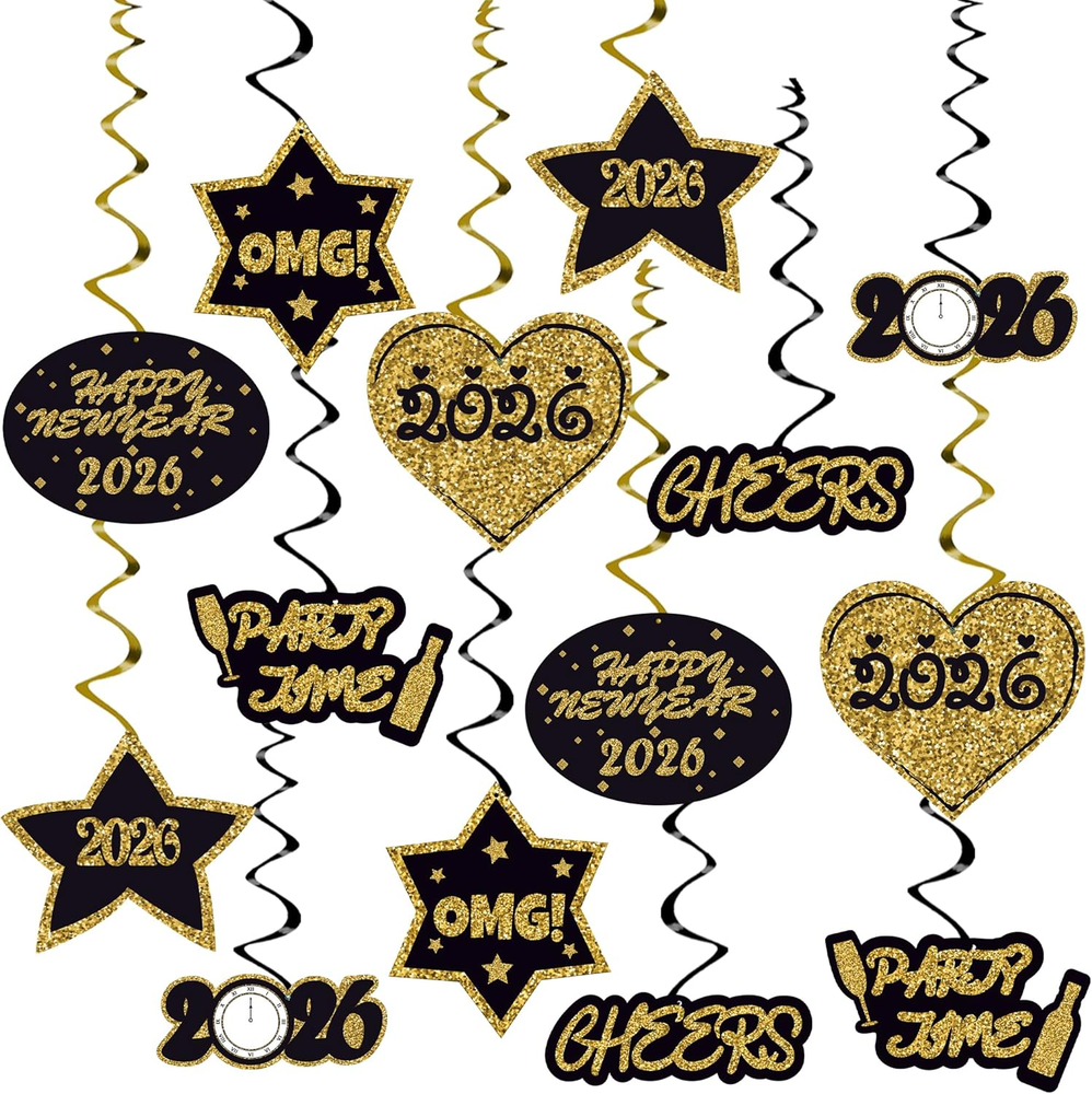 , Happy New Year Hanging Swirls - Pack of 32, No DIY | New Years Eve Party Suppl