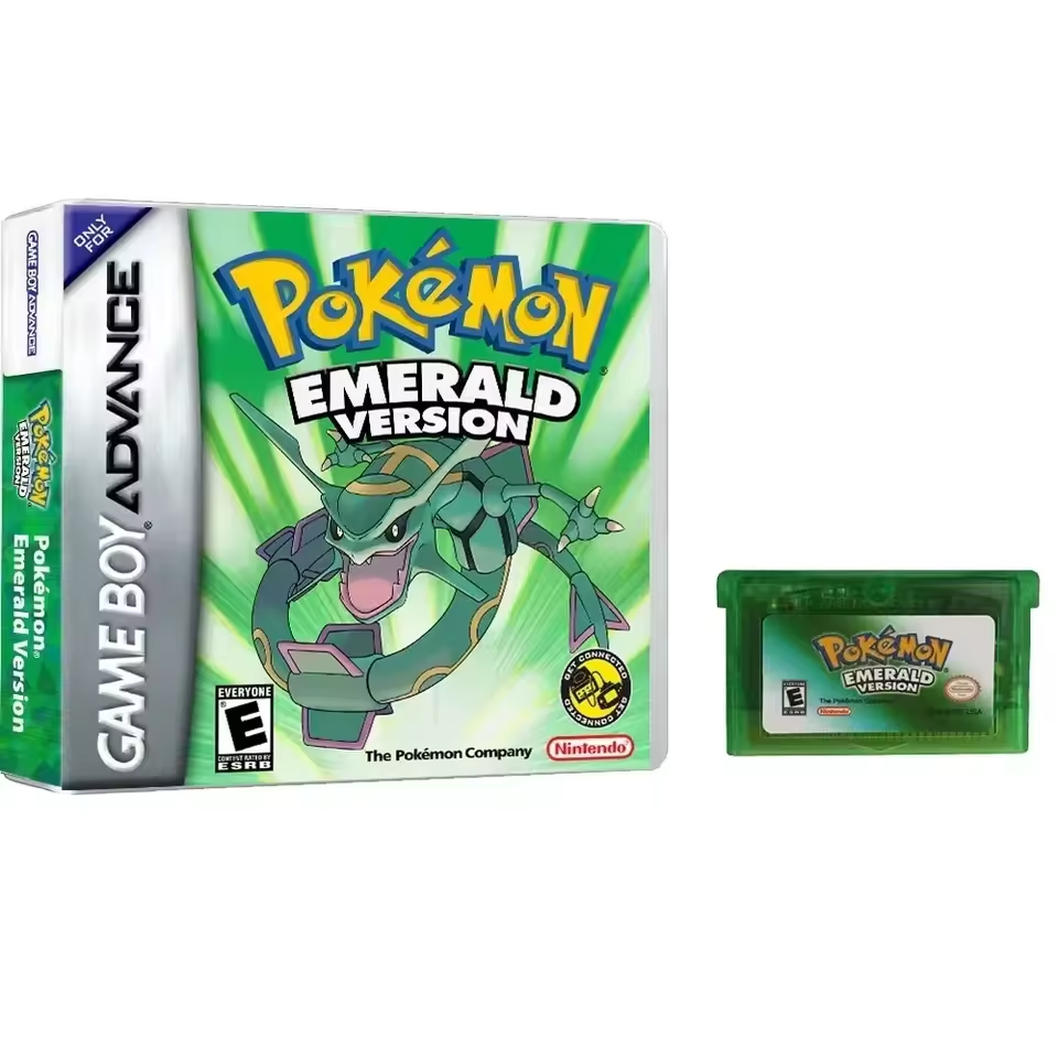 Pokemon Emerald Version GBA Cartridge with Save Files and Original Box